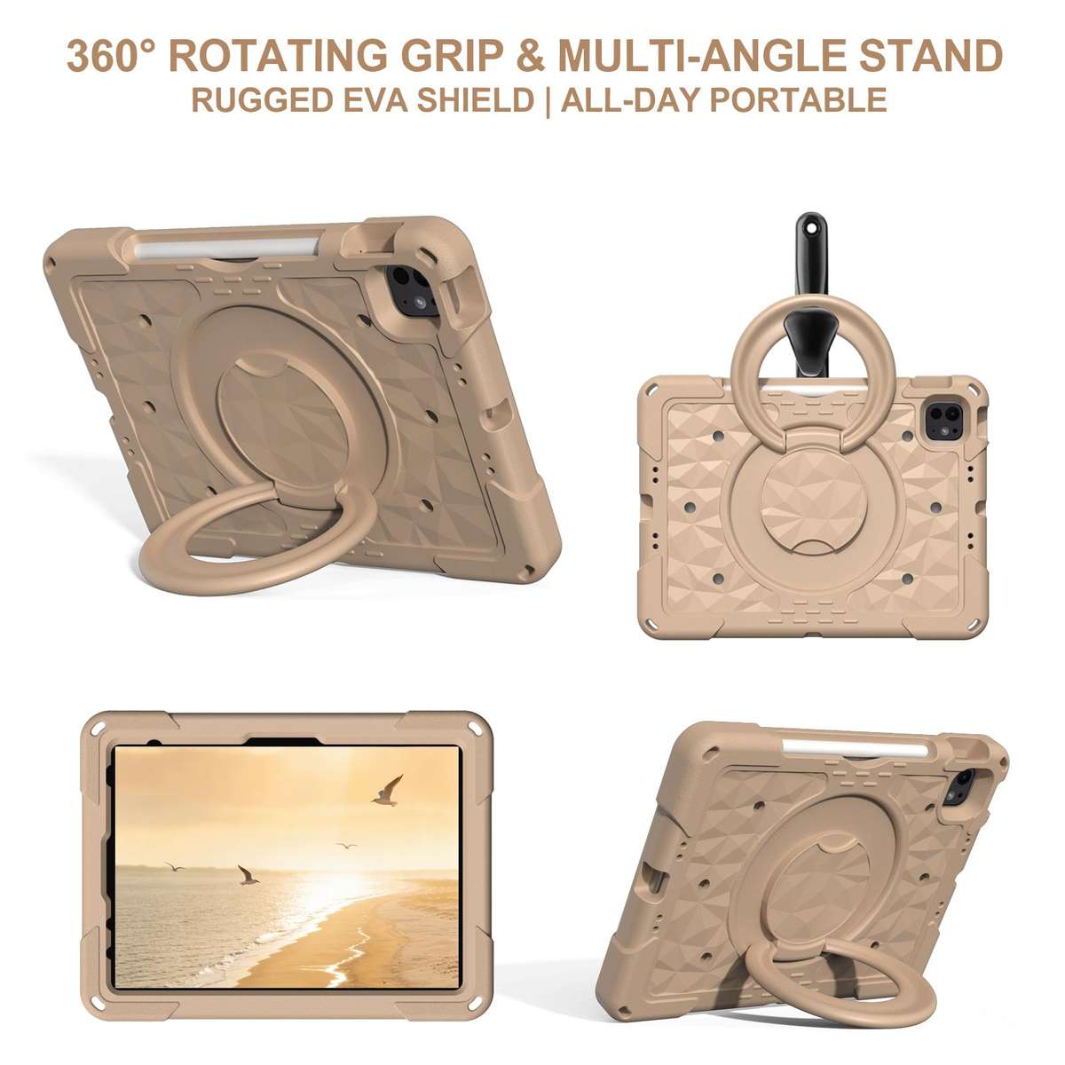 For iPad 2026 / 2025 / Air 11 2026 / 2025 Magic Ring Rotation Holder Shockproof Tablet ... (Khaki)
