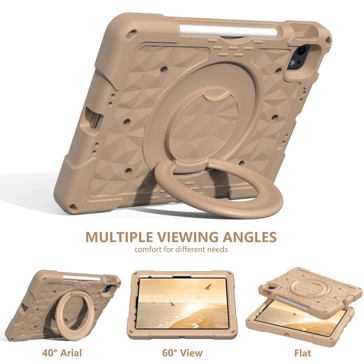 For iPad 2026 / 2025 / Air 11 2026 / 2025 Magic Ring Rotation Holder Shockproof Tablet ... (Khaki)