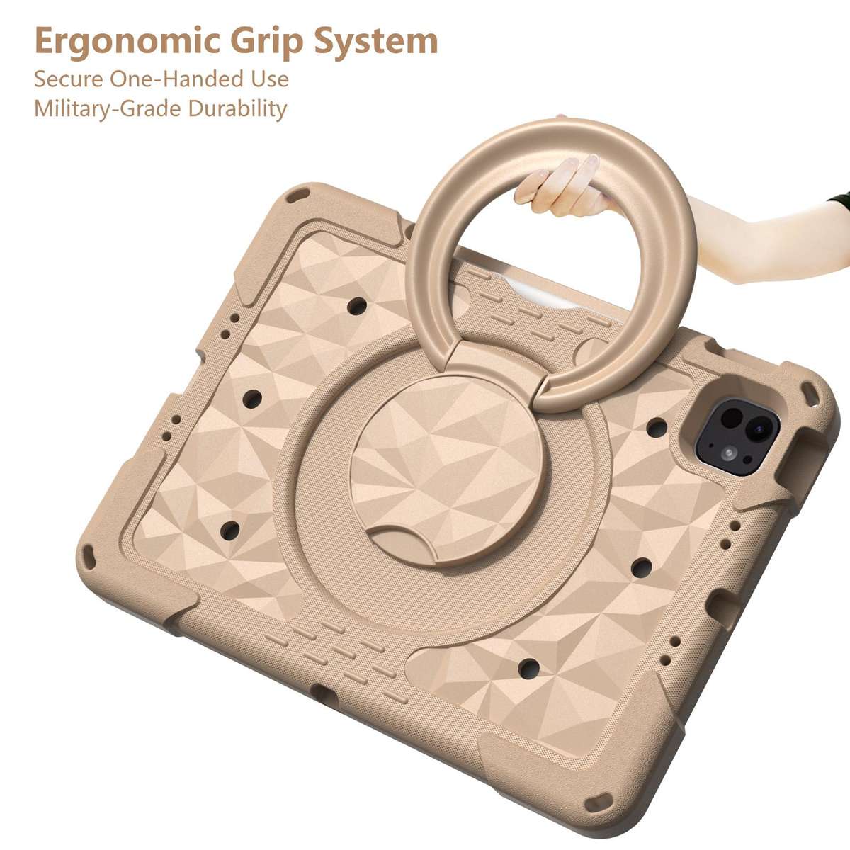 For iPad 2026 / 2025 / Air 11 2026 / 2025 Magic Ring Rotation Holder Shockproof Tablet ... (Khaki)