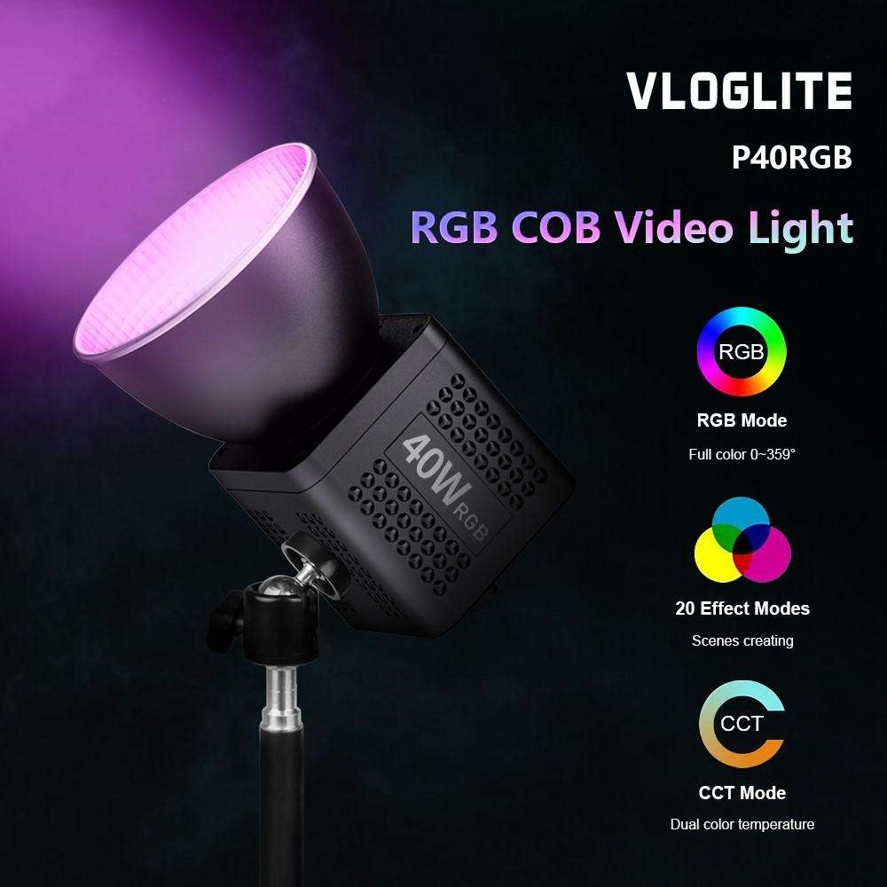 VLOGLITE P40RGB Photography 40W COB RGB Video Light 20 Effects Modes Studio Video Lamp