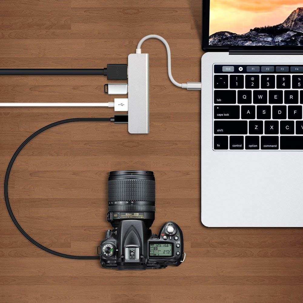 USB-C Hub, Type-C Adapter To HDMI,3 USB 3.0, Portable Aluminum USB C Dongle For MacBook Pro 2018/2