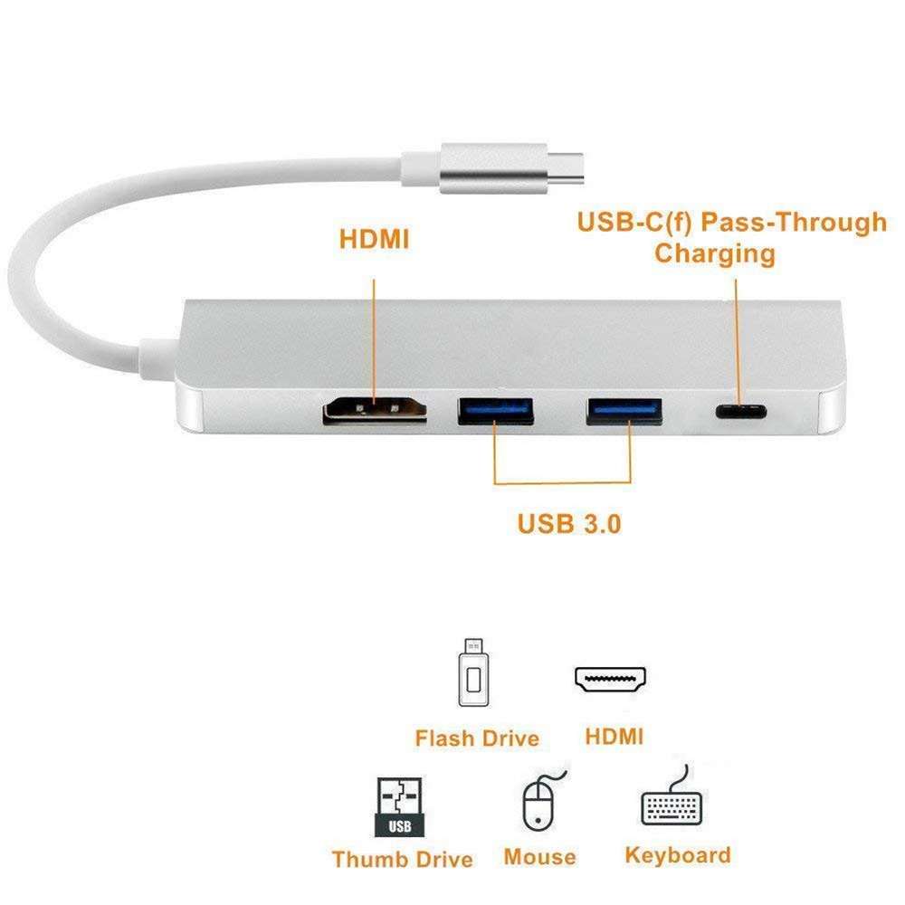 4 in 1 Type C Hub with HDMI USB 3.0 Adapter for MacBook Hub USB Computer Peripherals USB Type C HD
