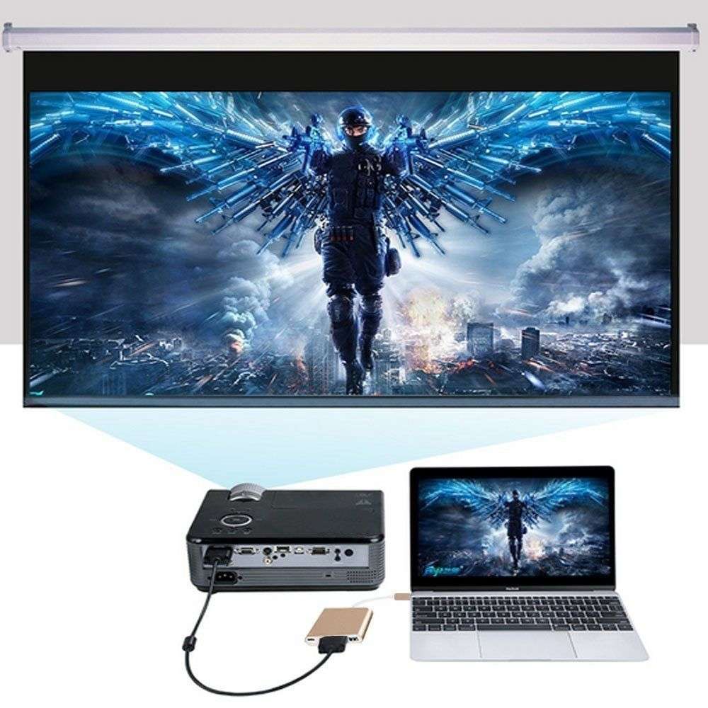 USB Type C to VGA 3-in-1 Hub Adapter supports USB Type C tablets and laptops for Macboo ... (Gold)