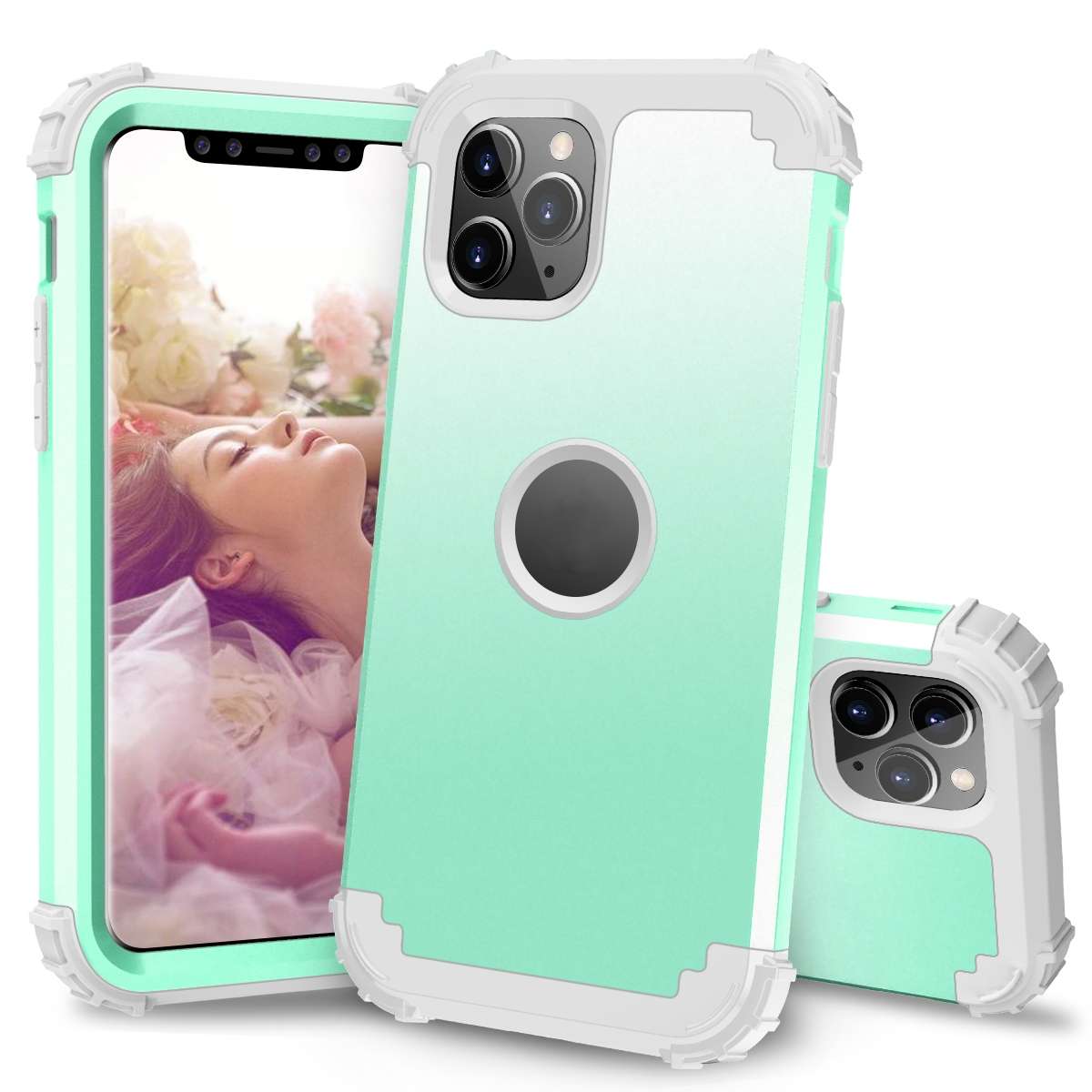 For iPhone 11 Pro Max PC+ Silicone Three-piece Anti-drop Mobile Phone Protective Back Cover(Rose gol