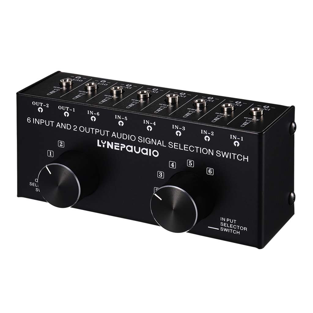 B027 6 input 2 output or 2 input 6 output audio signal source selection switcher 3.5mm interface