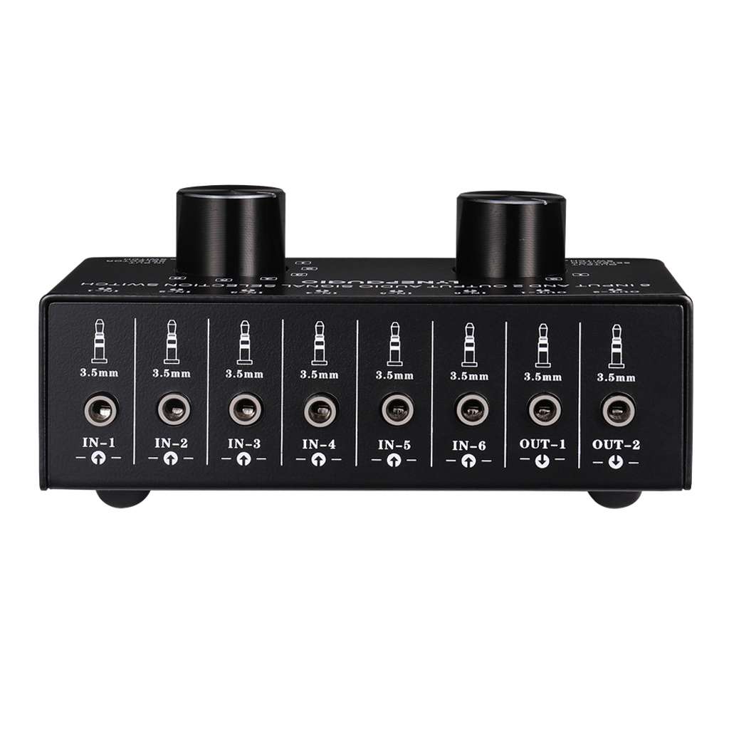 B027 6 input 2 output or 2 input 6 output audio signal source selection switcher 3.5mm interface