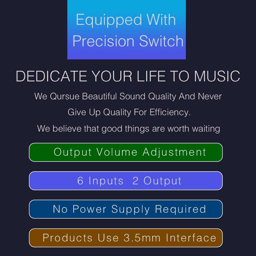 B027 6 input 2 output or 2 input 6 output audio signal source selection switcher 3.5mm interface