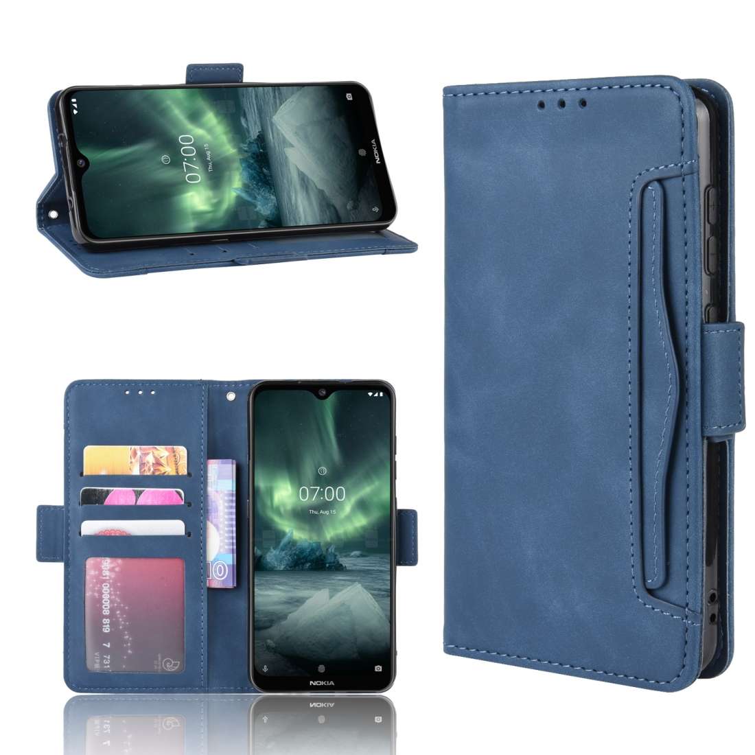 For Nokia 7.2 / 6.2 Wallet Style Skin Feel Calf Pattern Leather Case with Separate C ... (Blue)