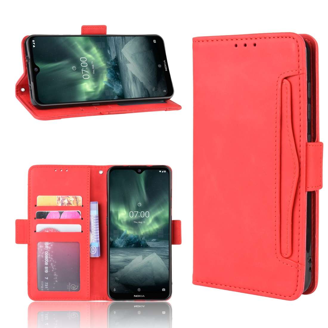 For Nokia 7.2 / 6.2 Wallet Style Skin Feel Calf Pattern Leather Case with Separate Ca ... (Red)