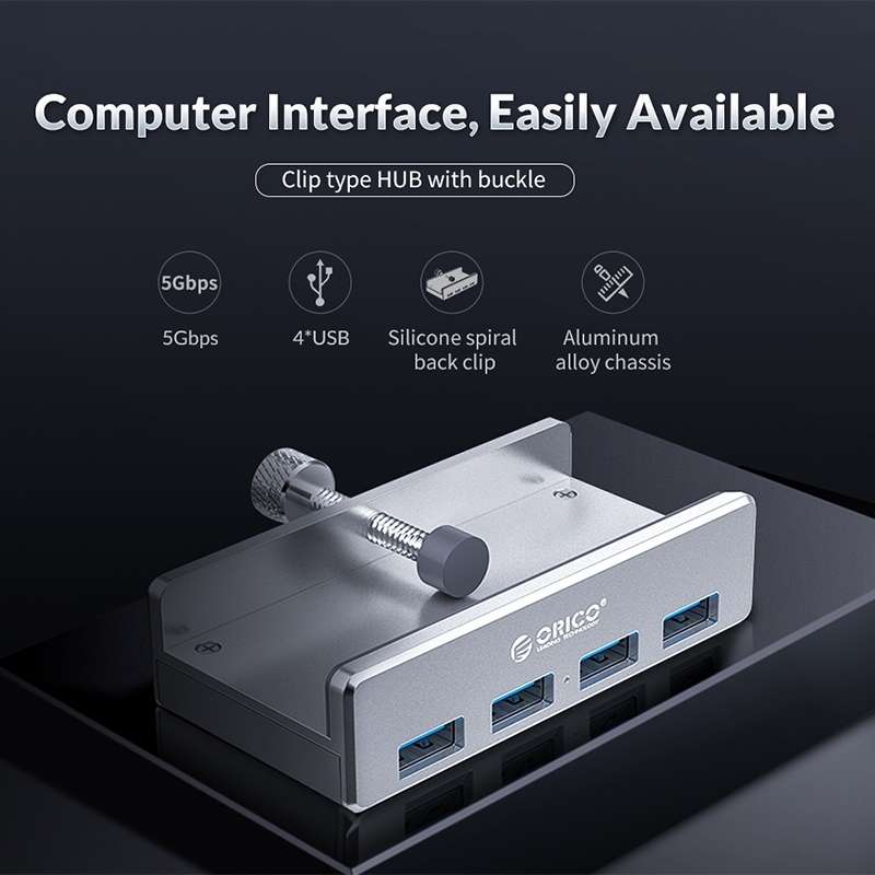 ORICO MH4PU-P Aluminum Alloy 4 Ports USB3.0 Clip-type HUB(Silver)