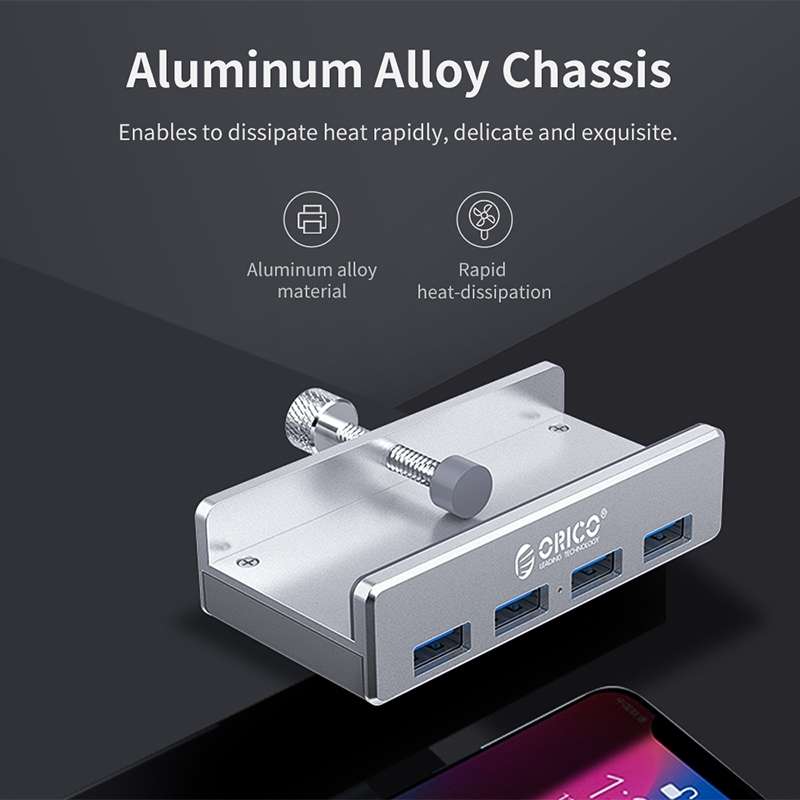 ORICO MH4PU-P Aluminum Alloy 4 Ports USB3.0 Clip-type HUB(Silver)