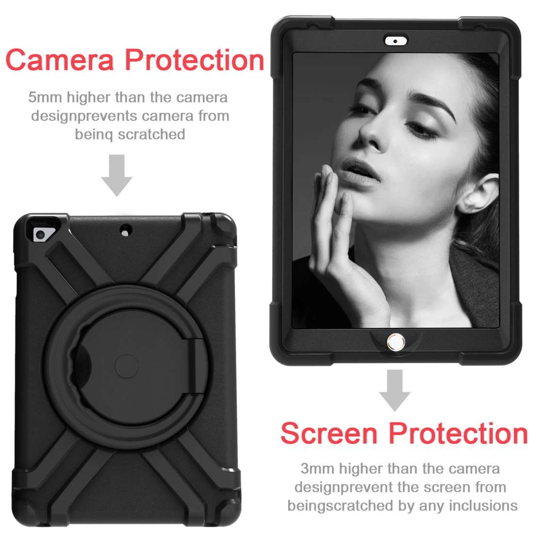 For iPad Air/Air2/Pro9.7 EVA + PC Flat Protective Shell with 360  Rotating Bracket(Black+Black)