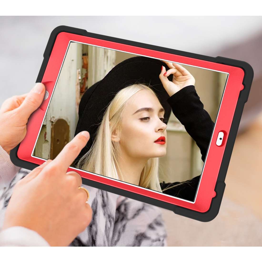 For iPad Air/Air2/Pro9.7 EVA + PC Flat Protective Shell with 360  Rotating Bracket(Black+Red)