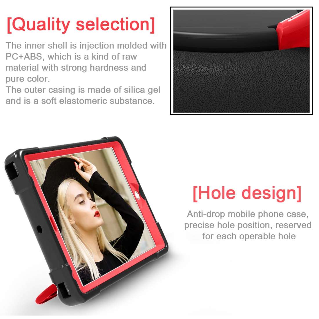 For iPad Air/Air2/Pro9.7 EVA + PC Flat Protective Shell with 360  Rotating Bracket(Black+Red)