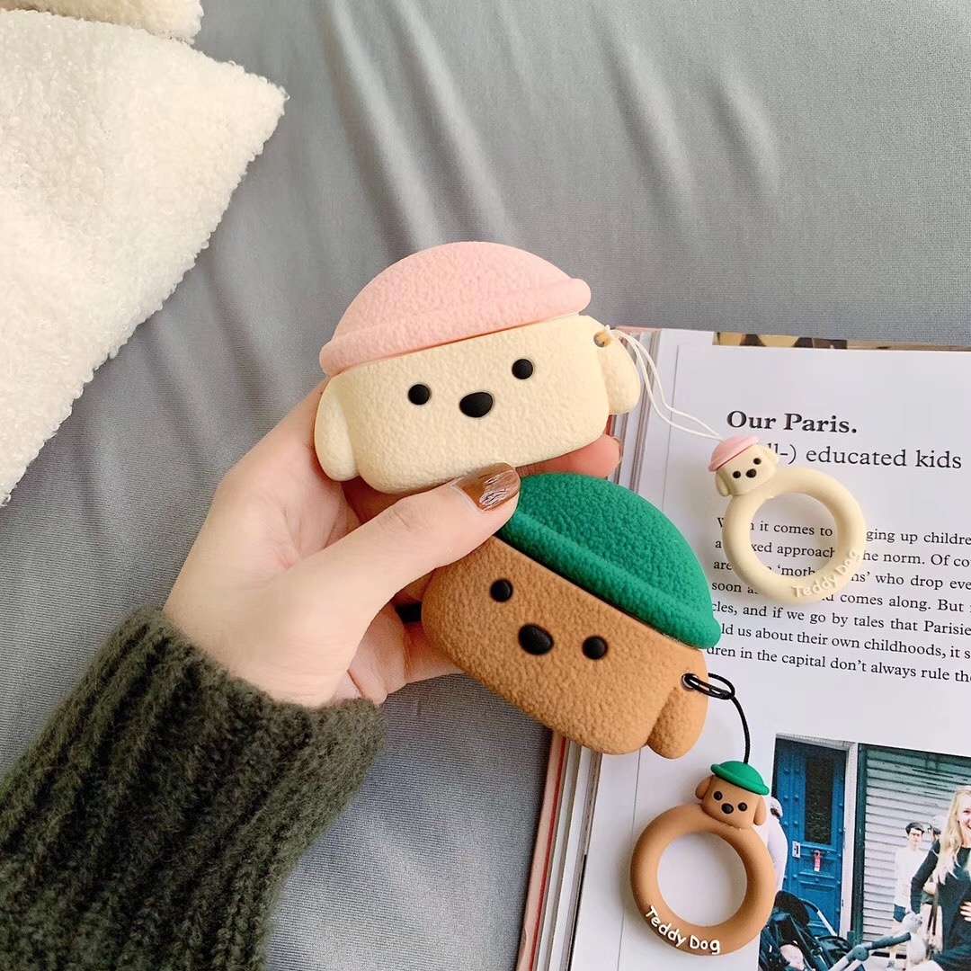 For Apple AirPods Pro Teddy Dog Bluetooth Headphone Protective Case(Off-White)