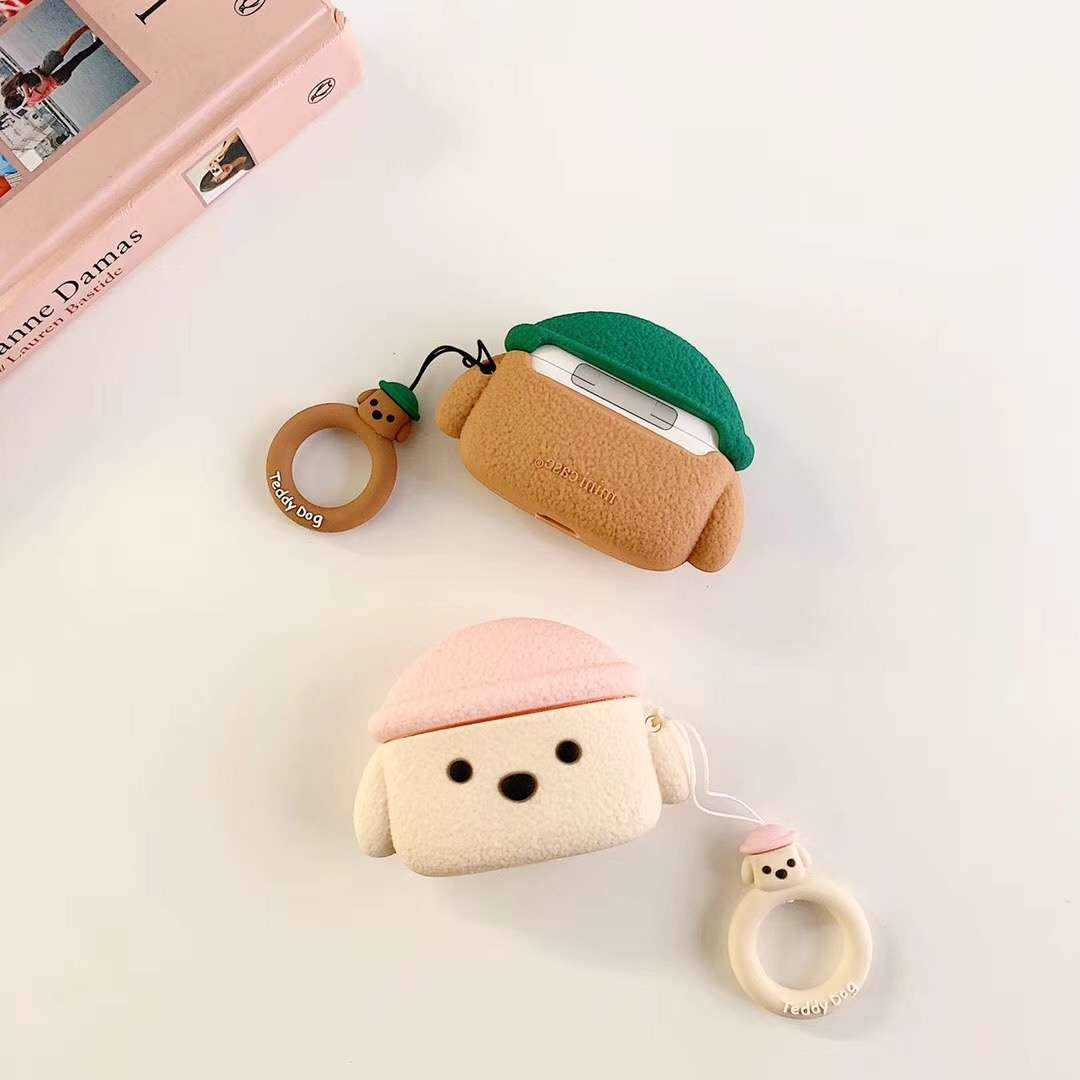 For Apple AirPods Pro Teddy Dog Bluetooth Headphone Protective Case(Off-White)