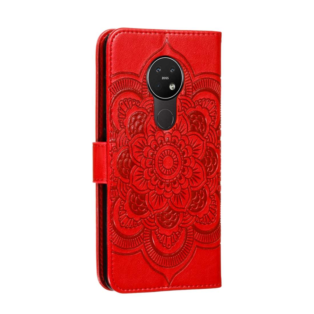 For Nokia 7.2 Mandala Embossing Pattern Horizontal Flip Leather Case with Holder & Card ... (Red)