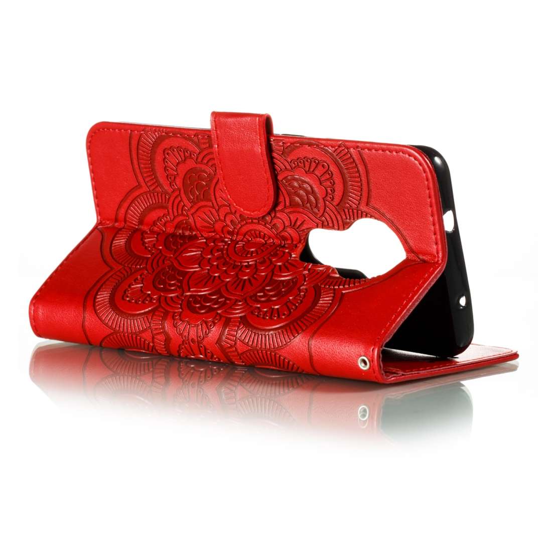 For Nokia 7.2 Mandala Embossing Pattern Horizontal Flip Leather Case with Holder & Card ... (Red)