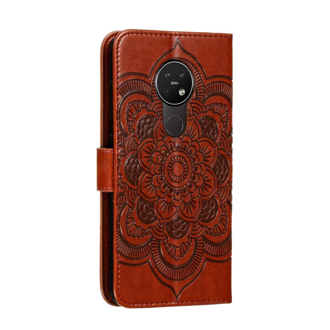 For Nokia 7.2 Mandala Embossing Pattern Horizontal Flip Leather Case with Holder & Car ... (Brown)