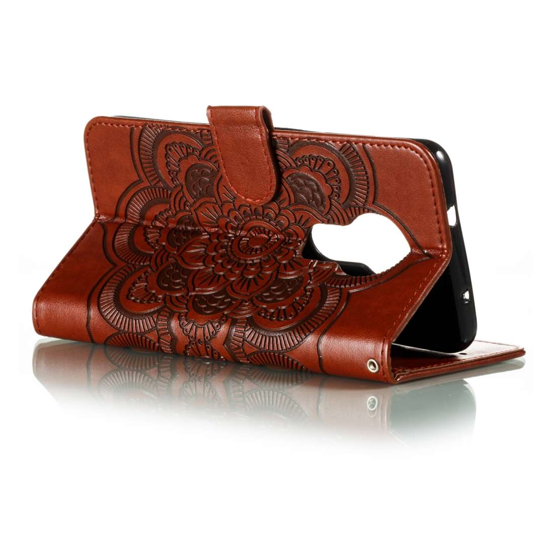 For Nokia 7.2 Mandala Embossing Pattern Horizontal Flip Leather Case with Holder & Car ... (Brown)