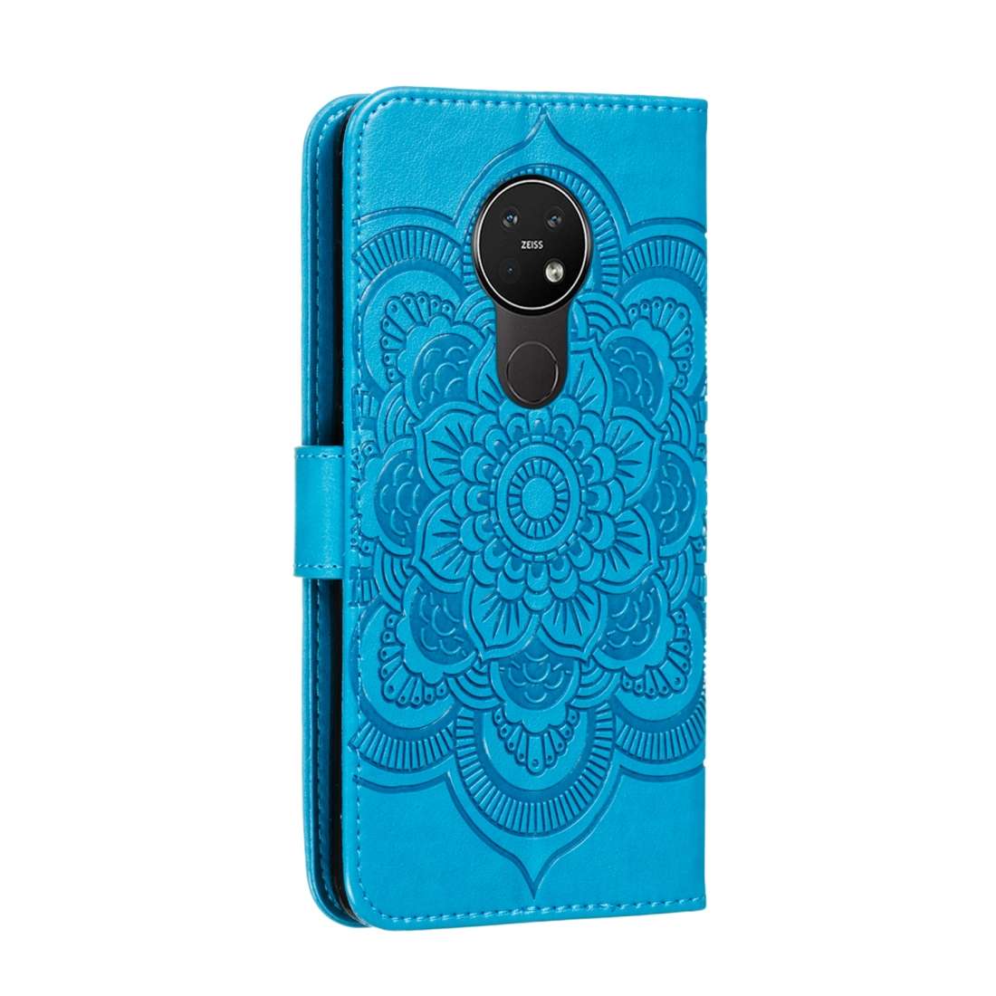 For Nokia 7.2 Mandala Embossing Pattern Horizontal Flip Leather Case with Holder & Card ... (Blue)