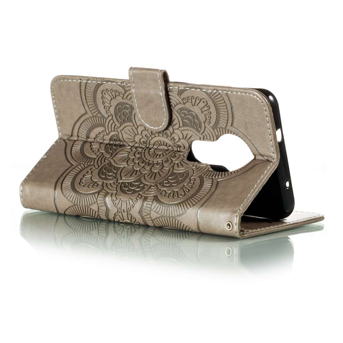 For Nokia 7.2 Mandala Embossing Pattern Horizontal Flip Leather Case with Holder & Card ... (Gray)