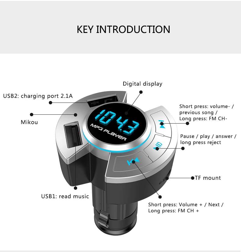 BT17 Car Bluetooth MP3 Player Multi-Function FM Transmitter U Disk Car Charger Car Cigarette Light
