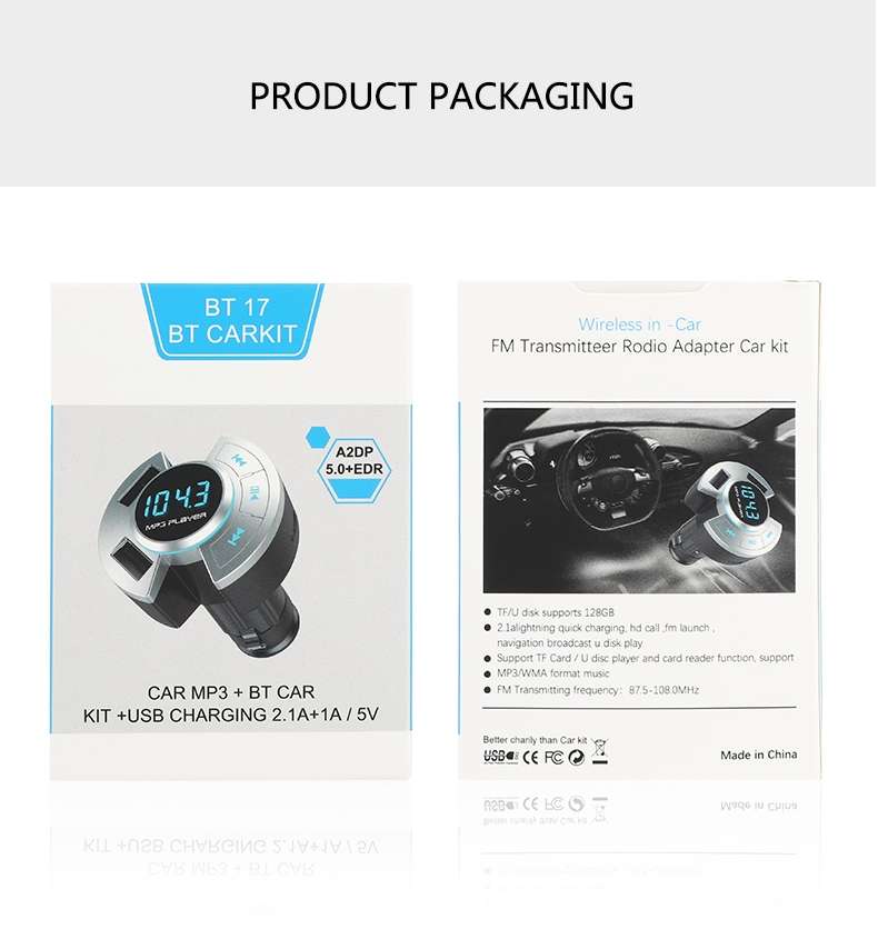 BT17 Car Bluetooth MP3 Player Multi-Function FM Transmitter U Disk Car Charger Car Cigarette Light
