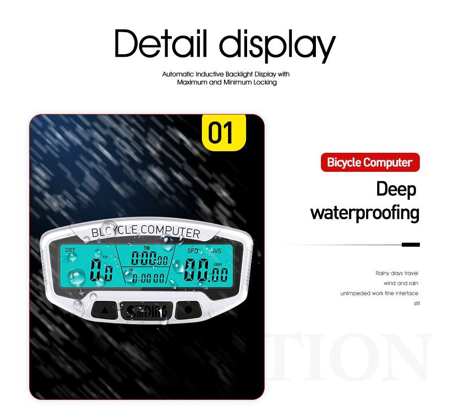 SUNDING SD-558A Bicycle Computer Wired Stopwatch Bicycle Speedometer Digital Odometer Rainproof LCD