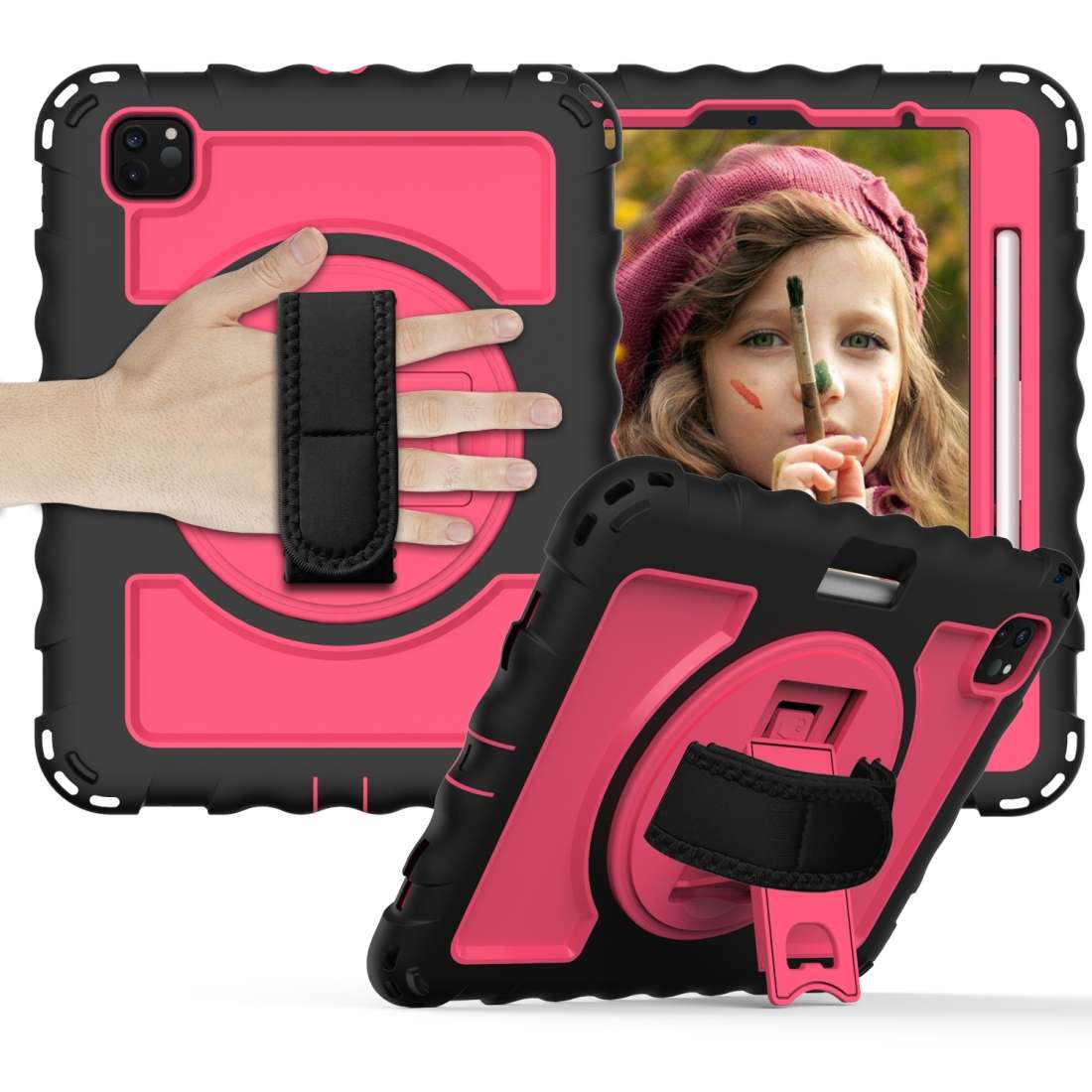 For iPad Pro 11 (2020) PC + Silicone Shockproof Combination Tablet Case with ... (Black+Hot Pink)