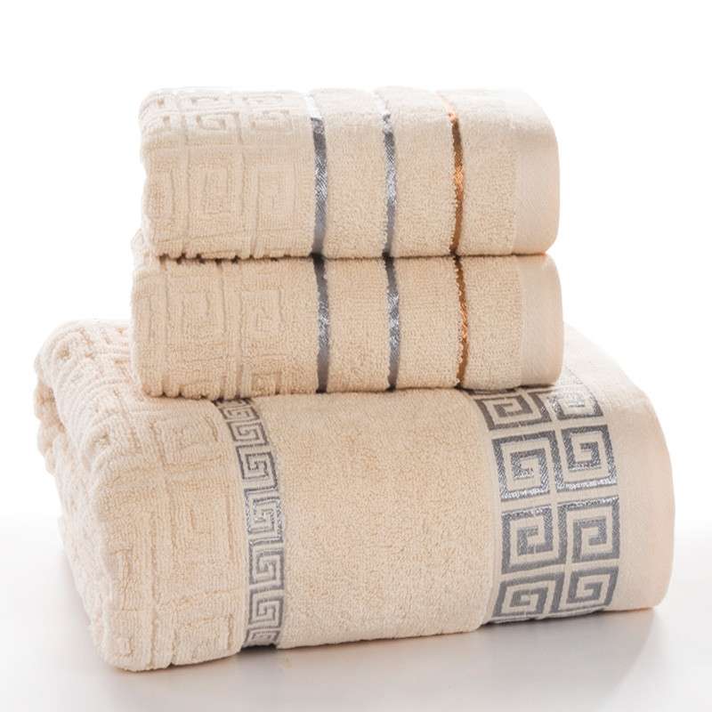 3 PCS Plaid Cotton Towel Bath Set(Dark Gray)