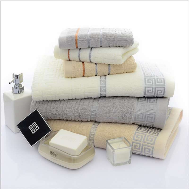 3 PCS Plaid Cotton Towel Bath Set(Dark Gray)
