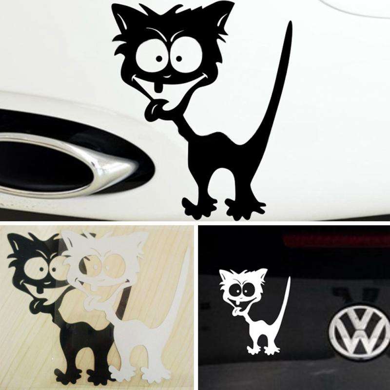 10 PCS Cat Pattern Car Styling Sticker Reflective Waterproof Vinyl Funny Car Sticker ... (White)