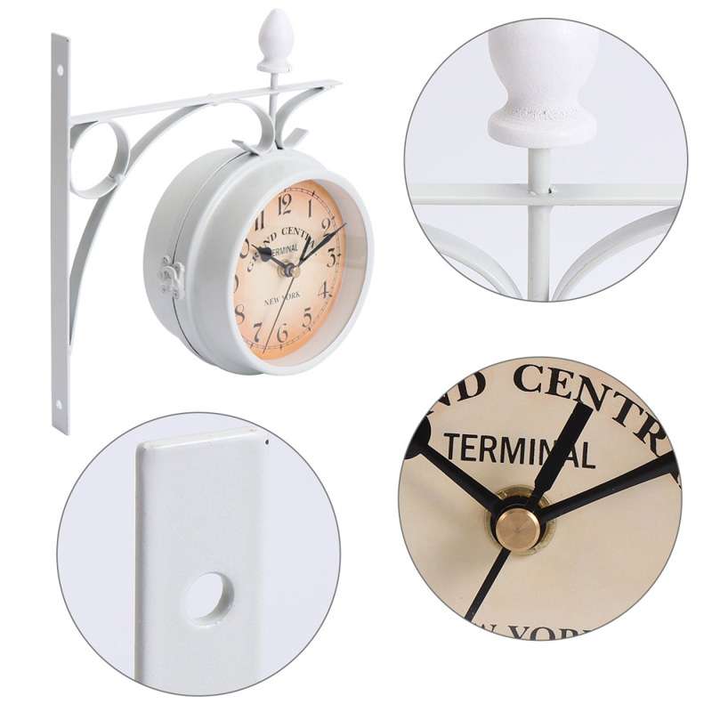 Wrought Iron Clock Vintage Decorative Double-sided Wall Clock(Black)