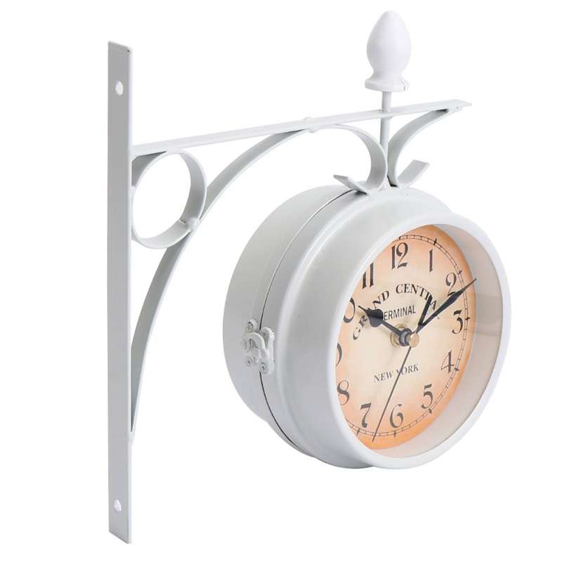 Wrought Iron Clock Vintage Decorative Double-sided Wall Clock(Black)