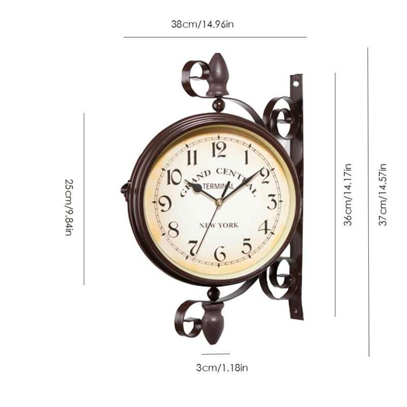 Wrought Iron Clock Vintage Decorative Double-sided Wall Clock(Black)