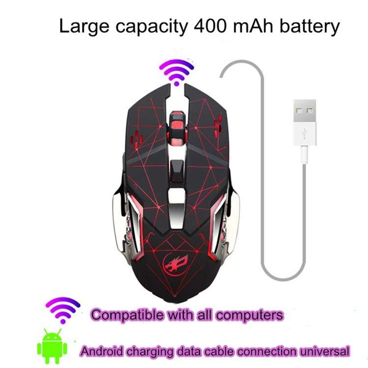 WARWOLF Q8 Wireless Rechargeable Mouse Glowing Gaming Mouse(Black)