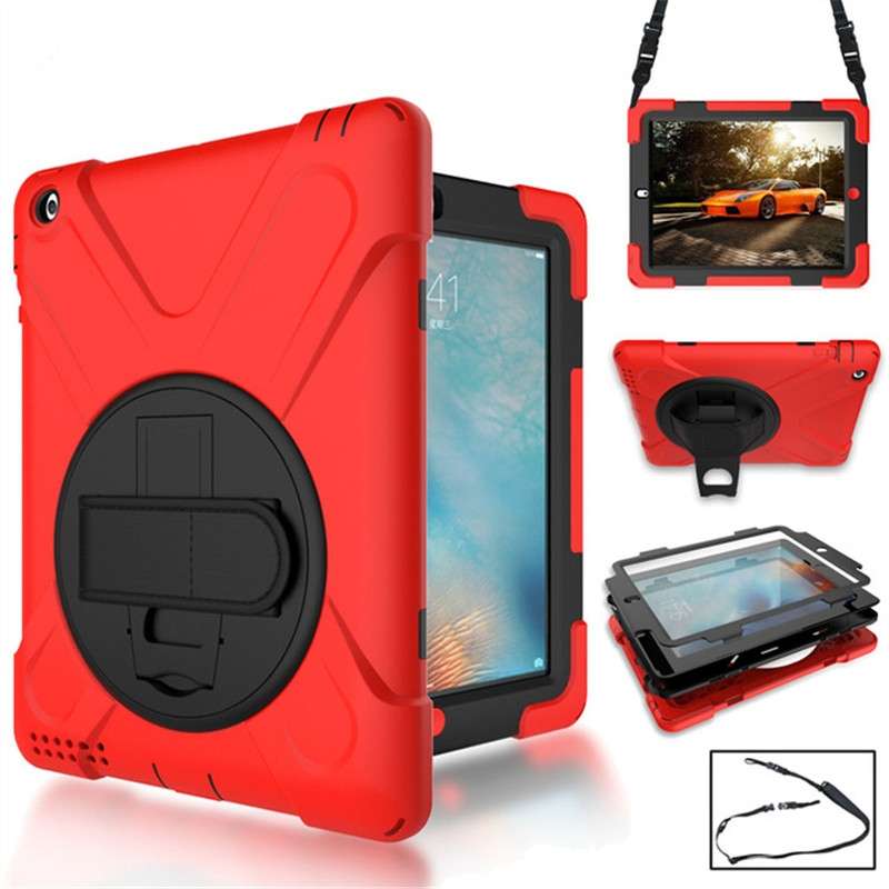 360 Degree Rotation Silicone Protective Cover with Holder and Hand Strap and Long Strap ... (Red)