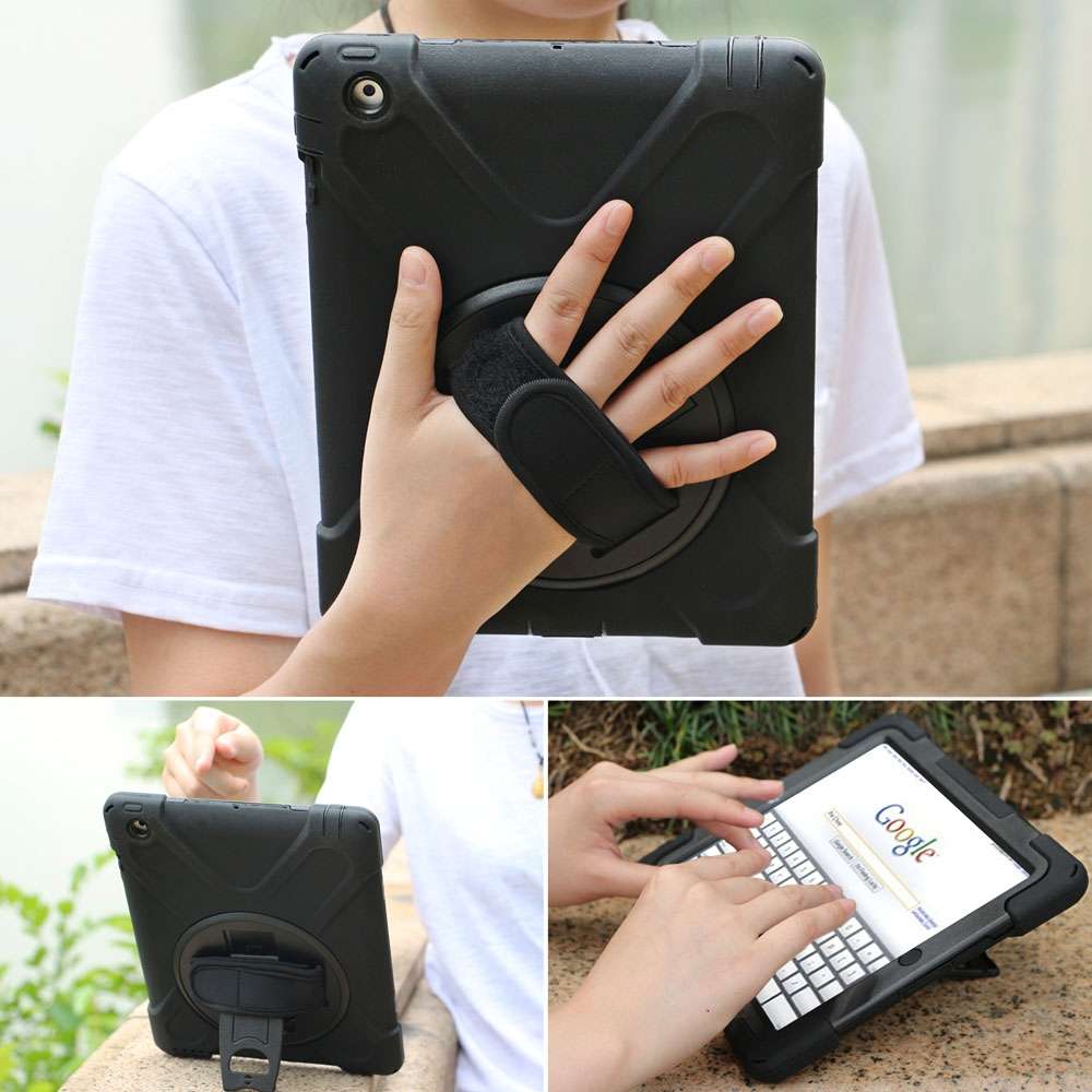 360 Degree Rotation Silicone Protective Cover with Holder and Hand Strap and Long Strap ... (Red)