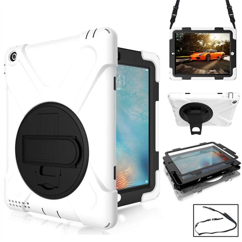 360 Degree Rotation Silicone Protective Cover with Holder and Hand Strap and Long Stra ... (White)