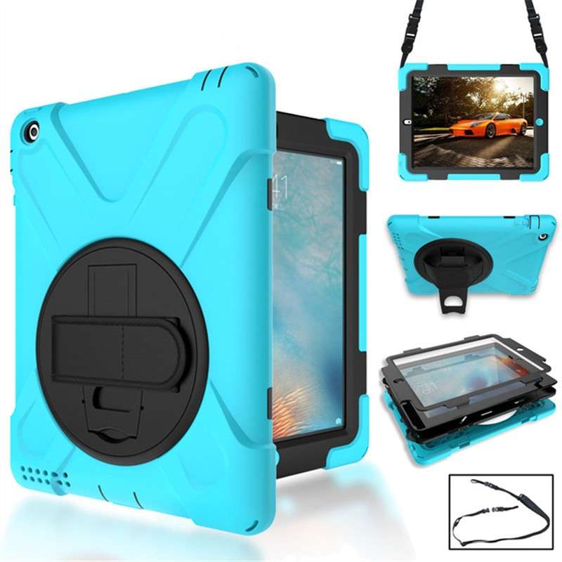 360 Degree Rotation Silicone Protective Cover with Holder and Hand Strap and Long ... (Light Blue)