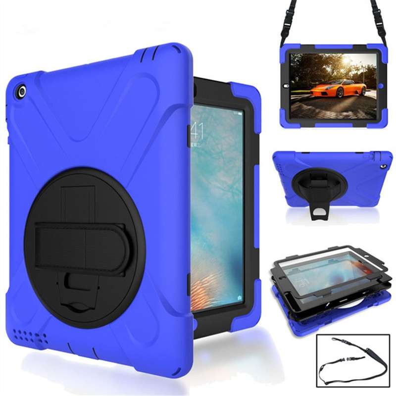 360 Degree Rotation Silicone Protective Cover with Holder and Hand Strap and Long Strap ... (Blue)