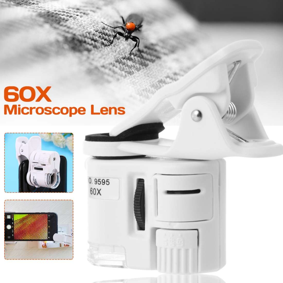 9595W1 60 Times Magnifying Glass Mobile Phone HD Microscope with Led Light