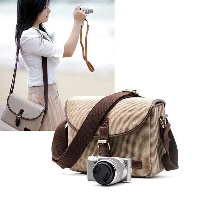 Retro Photo Camera Bag Case Cover For Canon EOS 200D 77D 7D 80D 800D 1300D 6D 70D ... (Dark Khaki)