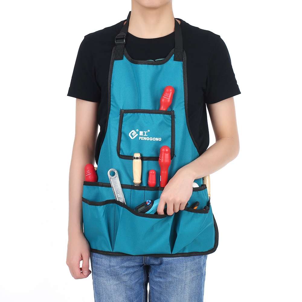 PENGGONG Waterproof Canvas Gardening Apron Tools Bag Electrician Tool Organizer For Toolkit(Blue)