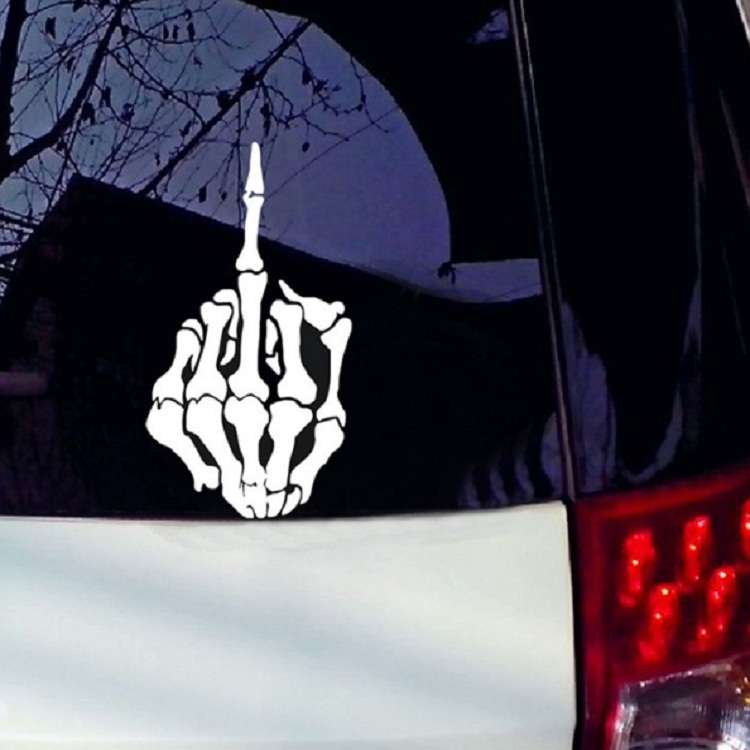 10 PCS Anti-High Beam Car Sticker Middle Finger Despise Reflective Car Sticker Bones M ... (White)