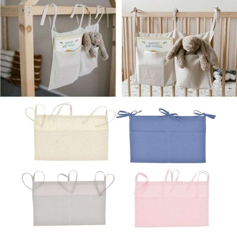 Crib Storage Hanging Bag Diaper Wrap Molar Toy Storage Bag(Light Gray)