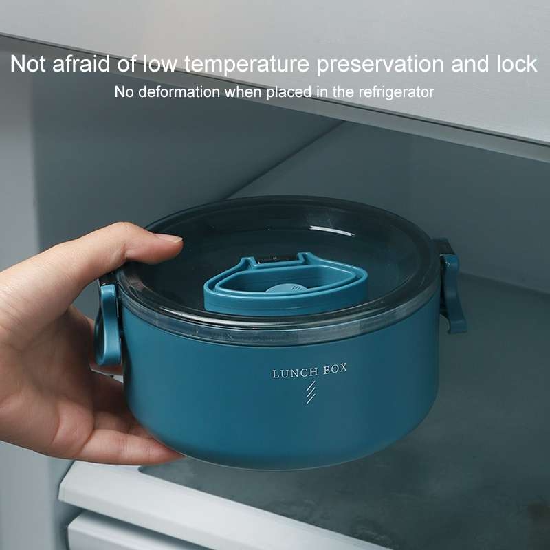 Round Portable Insulation Partitioned Lunch Box Student Office Workers Heated Microwave Oven Bento B