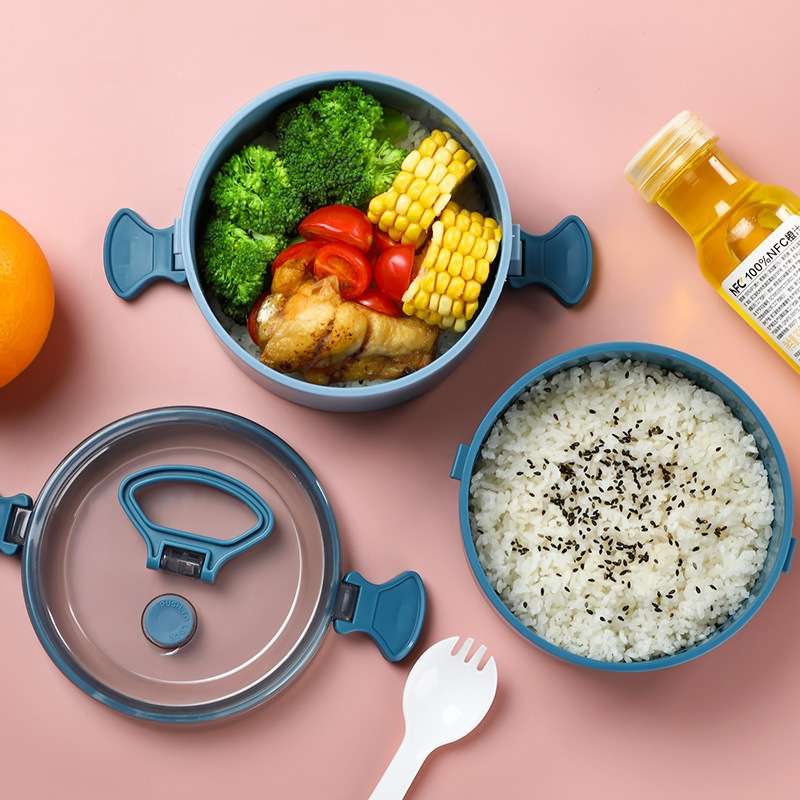 Round Portable Insulation Partitioned Lunch Box Student Office Workers Heated Microwave Oven Bento B