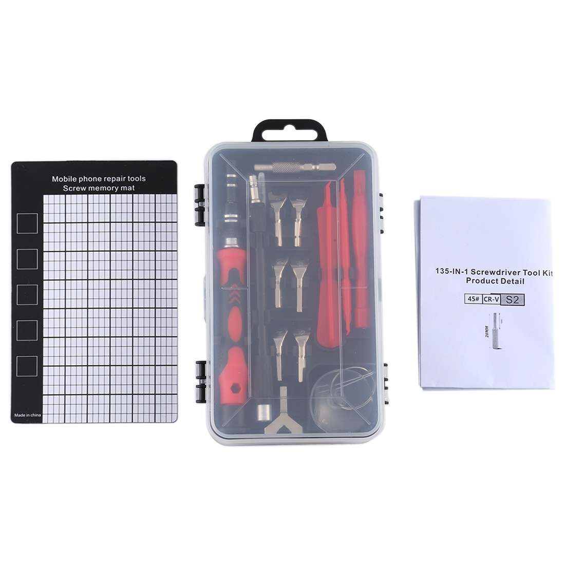135 in 1 DIY Mobile Phone Disassembly Tool Clock Repair Multi-function Tool Screwd ... (Black Red)